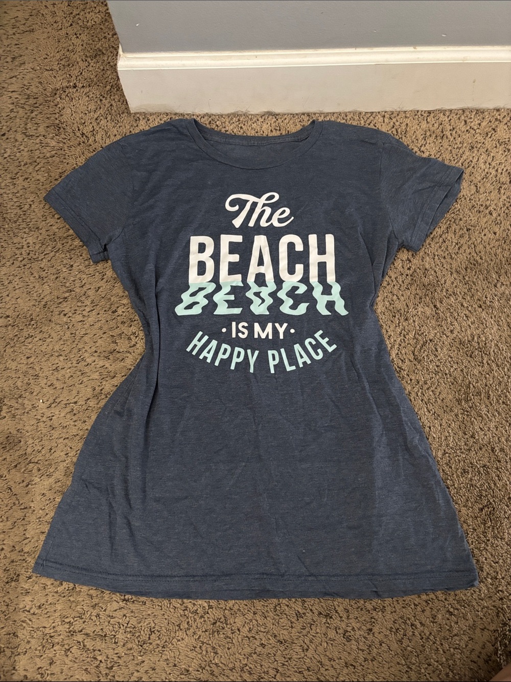 The Beach Is My Happy Place Graphic Tee - Navy Blue